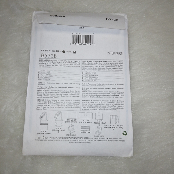 BUTTERICK B5728 Bags and purses by Waverly - Picture 5 of 5